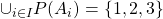 \cup_{i \in I} \mathscr{P} (A_i) = \{ 1,2,3\}